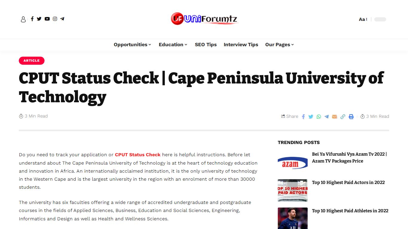 CPUT Status Check | Cape Peninsula University of Technology