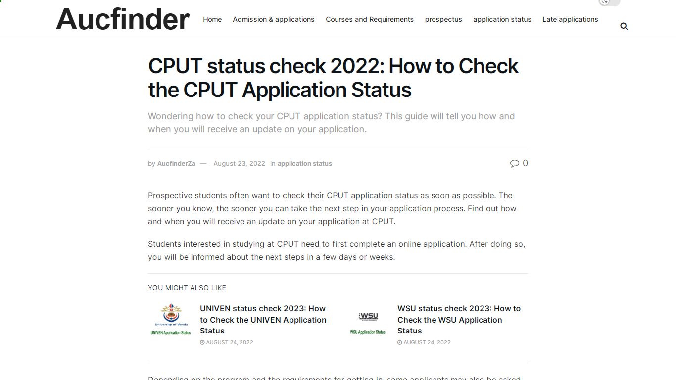 Cape Peninsula University of Technology application status